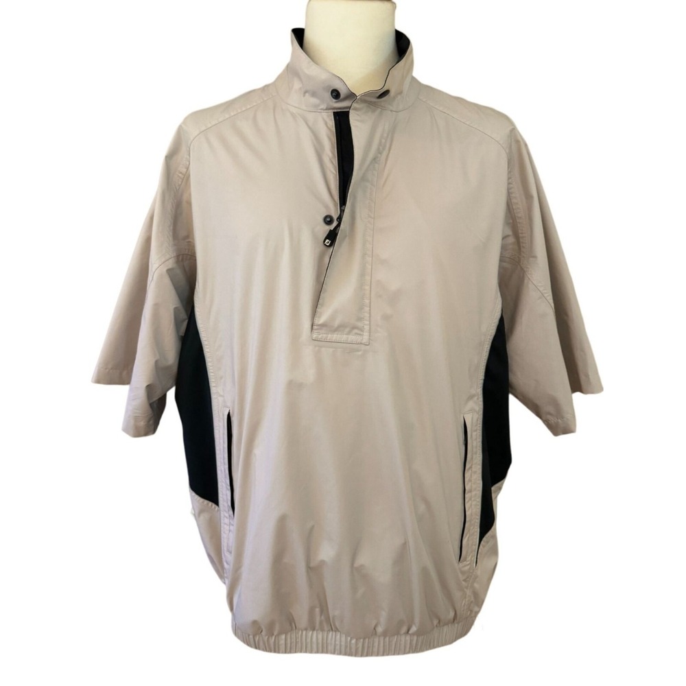FootJoy Dryjoys Golf Windshirt Jacket Mens Large Beige‎ Short Sleeve Pullover